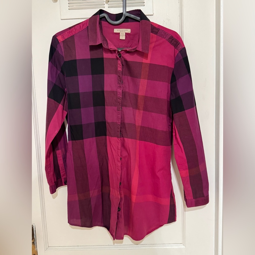 Burberry Brit Burgundy and Black Plaid Shirt